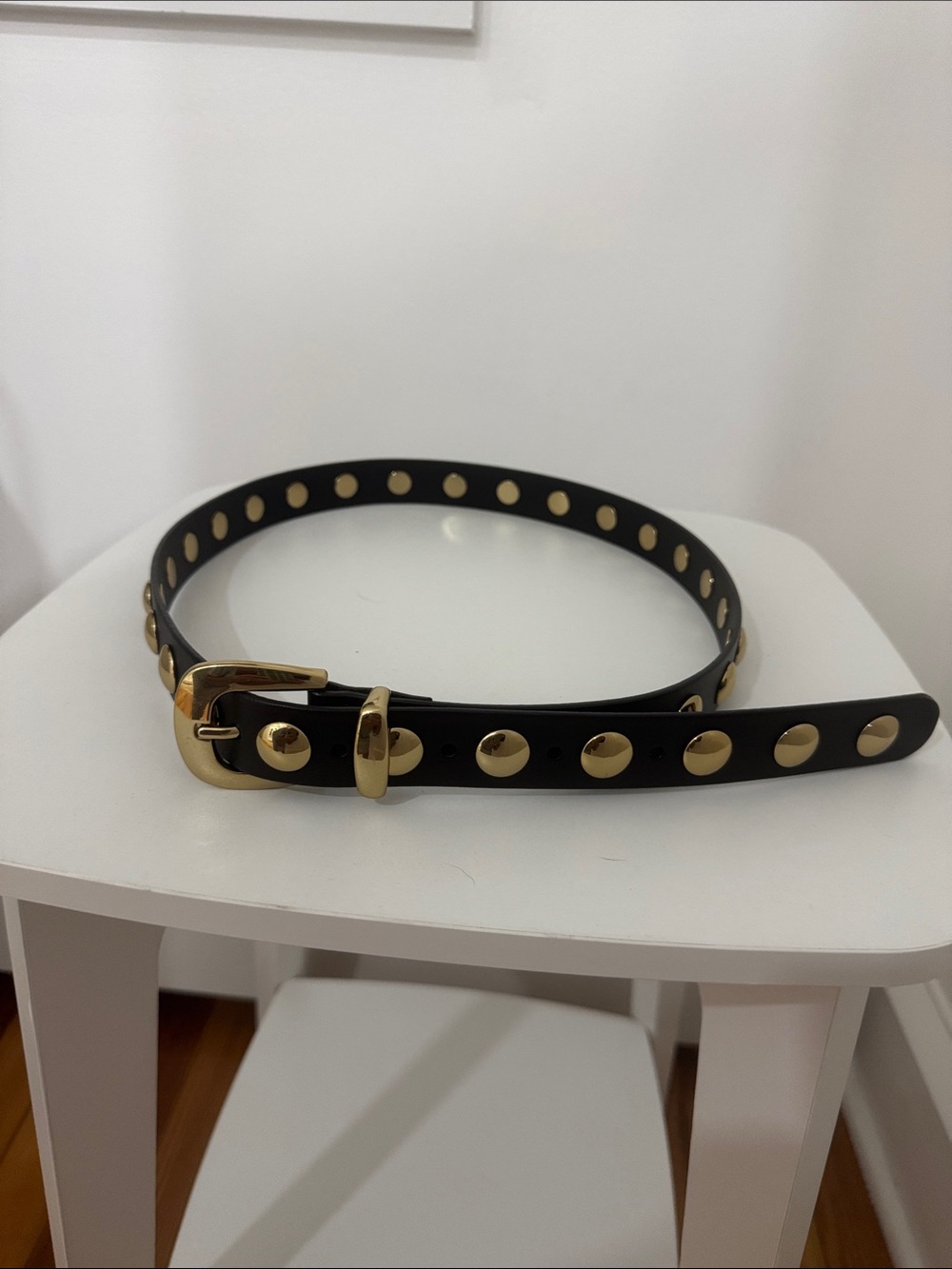 Madewell Black Studded Belt with Gold Hardware - Women's Accessory